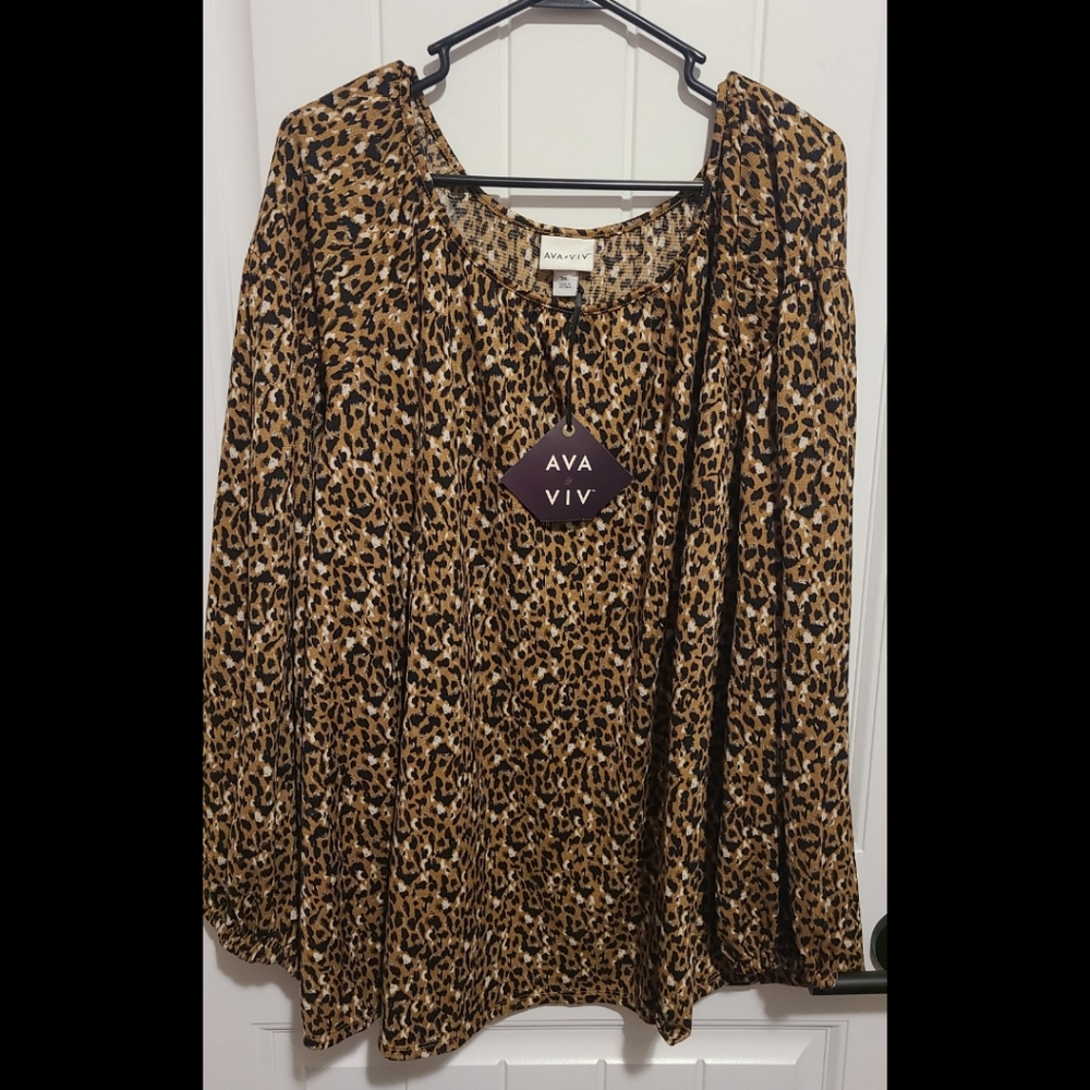 Ava & Viv leopard top blouse NEW 3X cheetah